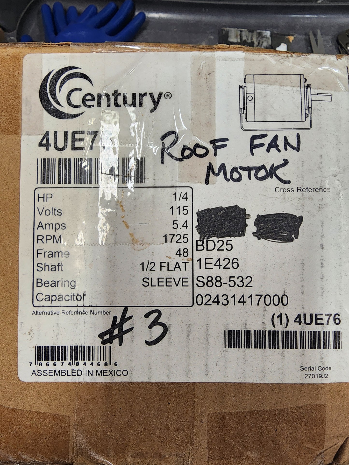 Century 4UE76 Roof Motor Fan